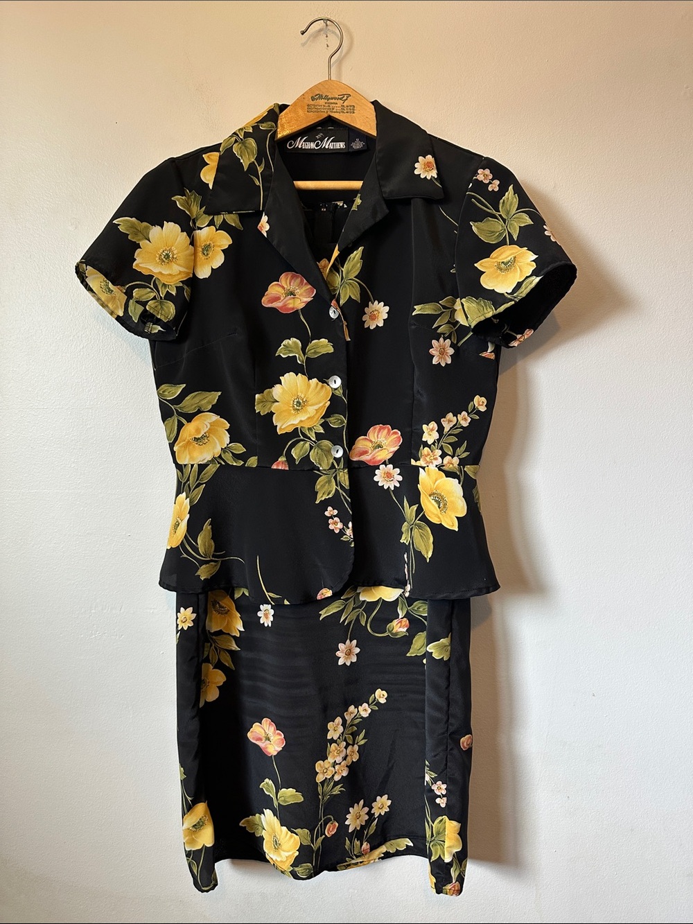 Meghan Matthews 2-Piece Floral Dress Set Black & Yellow Women's 12